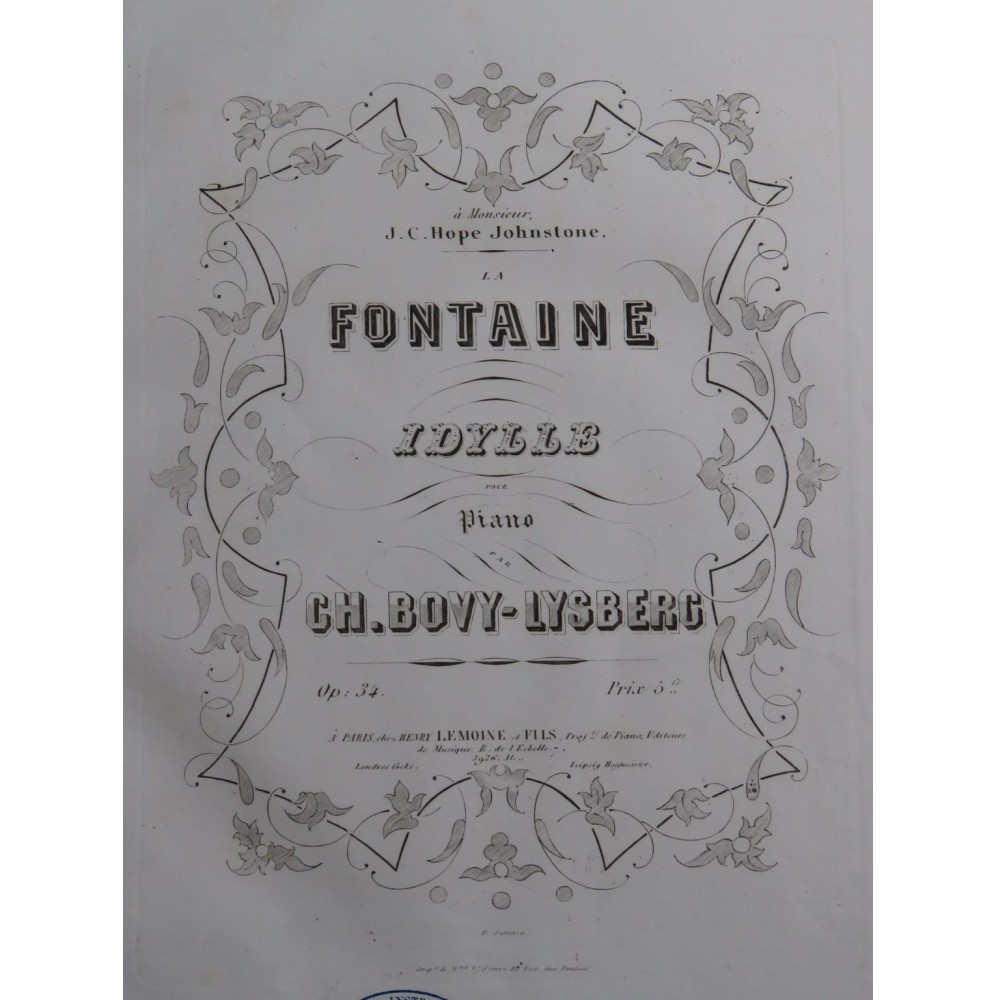 LYSBERG Ch. B. La Fontaine Idylle op 34 Piano ca1854