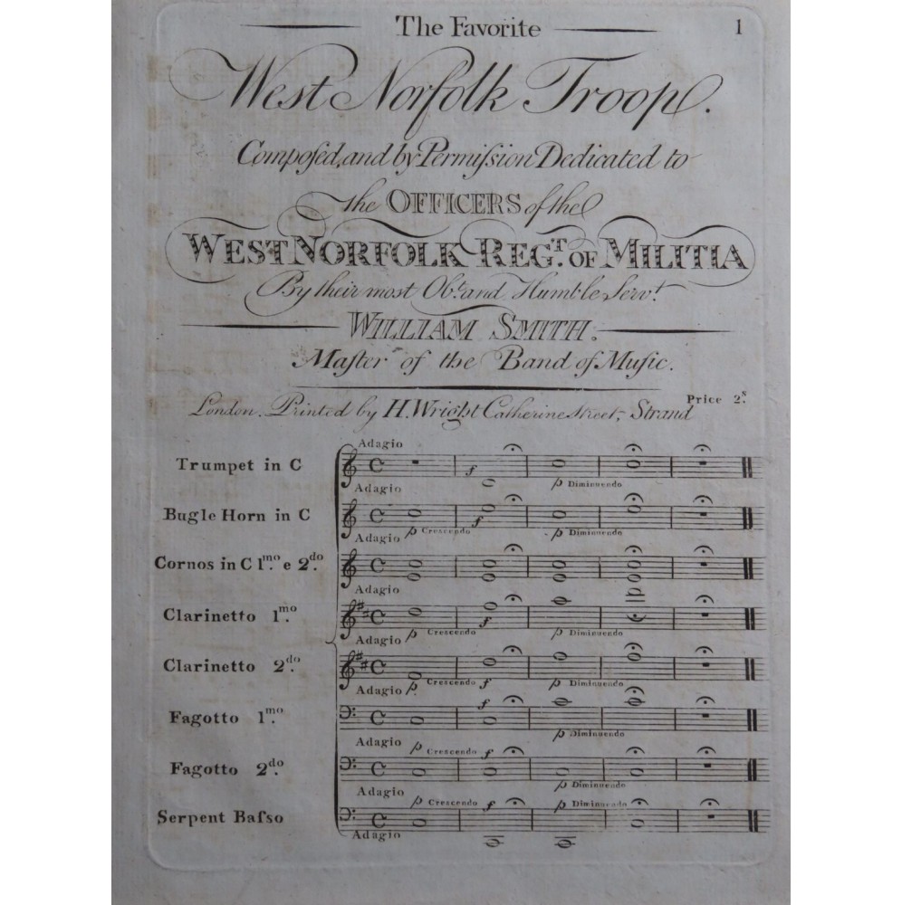 SMITH William West Norfolk Troop Orchestre ou Piano ca1830