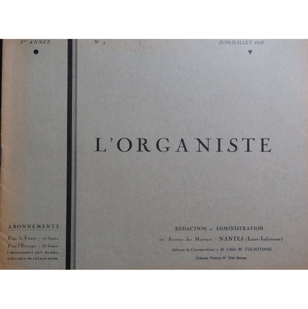 L'Organiste 3e Année No 9 Potier Magin Bouché Orgue 1937