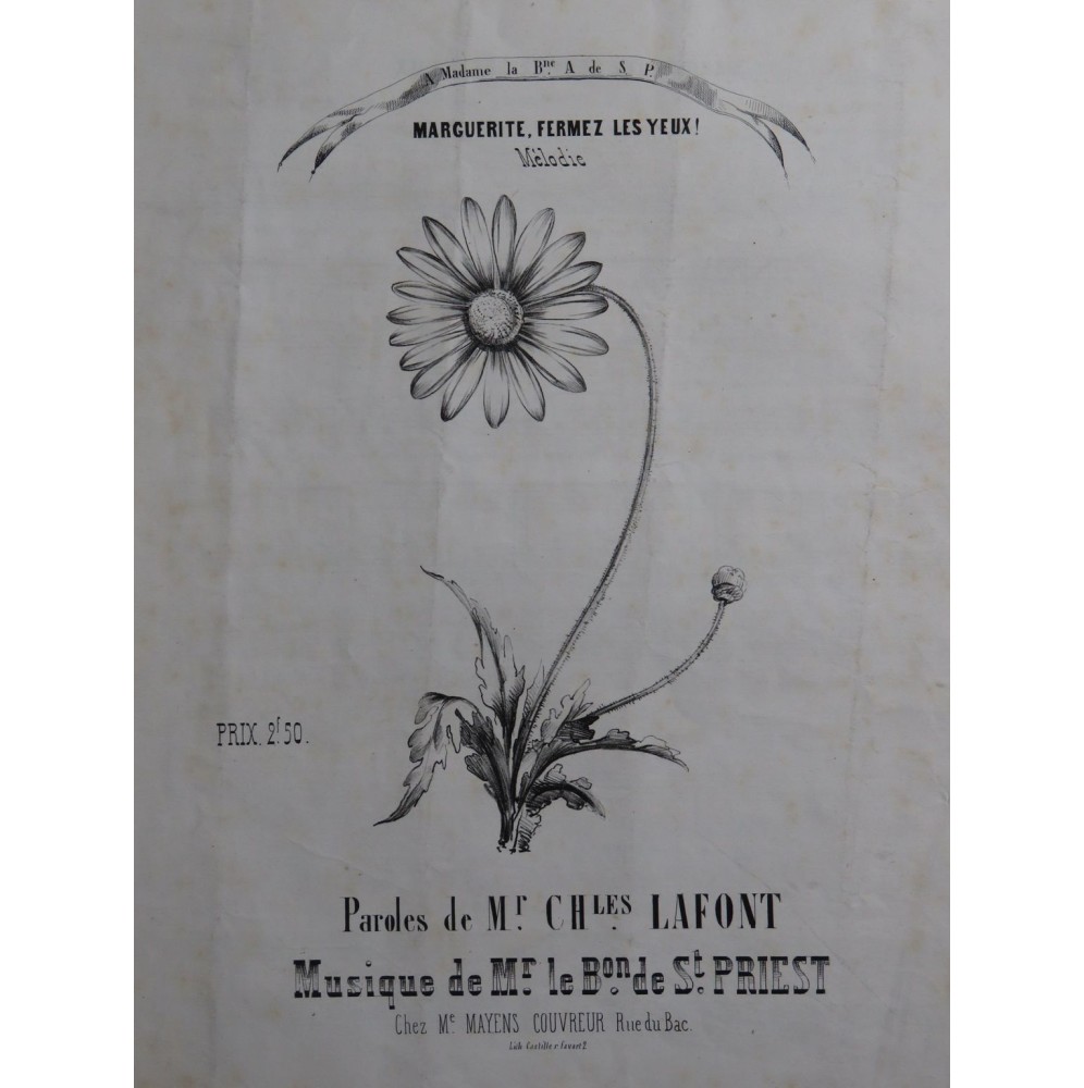 DE SAINT PRIEST Auguste Marguerite, Fermez les Yeux ! Chant Piano ca1840