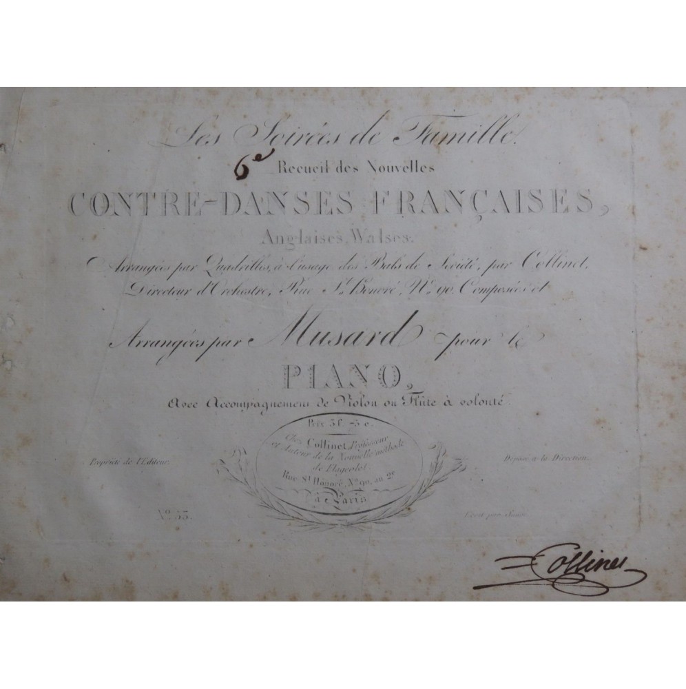 MUSARD Les Soirées de Famille Recueil Contre-danses Piano ca1820