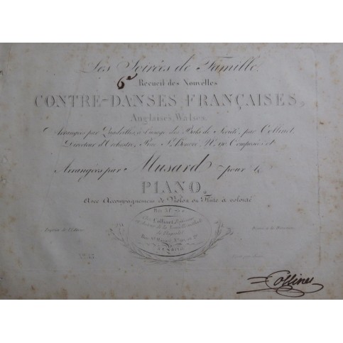 MUSARD Les Soirées de Famille Recueil Contre-danses Piano ca1820