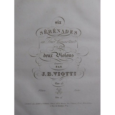 VIOTTI J. B. Six Sérénades op 23 3e Livre 1ère Partie 2 Violons ca1815