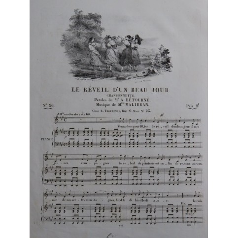 MALIBRAN Marie Le Réveil d'un Beau Jour Chant Piano ca1830