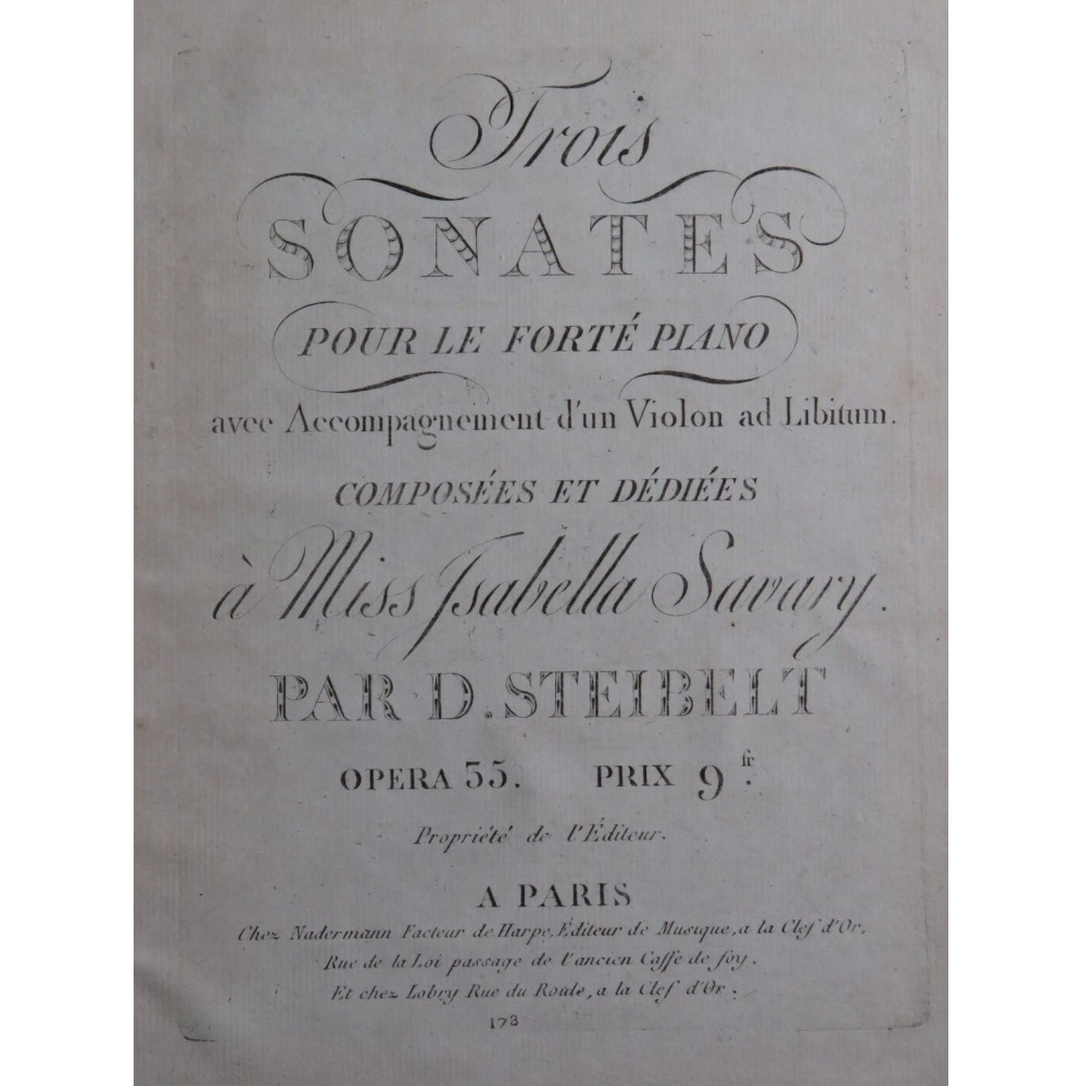 STEIBELT Daniel Trois Sonates op 35 Violon ca1800