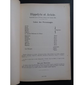 RAMEAU Jean-Philippe Hippolyte et Aricie Opéra Chant Piano 1902