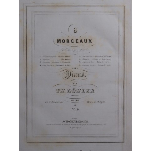 DÖHLER Théodore Fantaisie Mélodie de Meyerbeer op 40 Piano ca1840