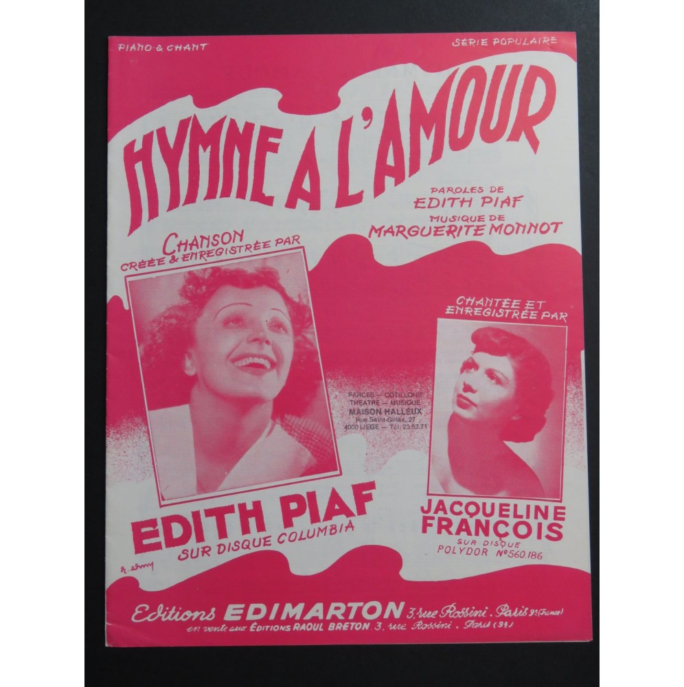 Hymne à l'Amour Edith Piaf Marguerite Monnot Chant Piano 1974
