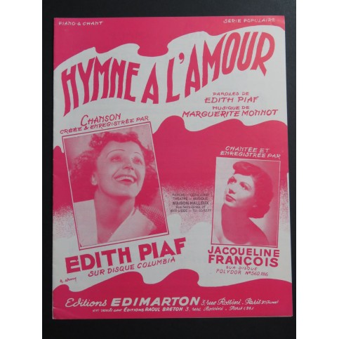 Hymne à l'Amour Edith Piaf Marguerite Monnot Chant Piano 1974