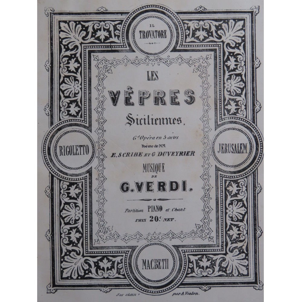 VERDI Giuseppe Les Vepres Siciliennes Opéra Chant Piano ca1856