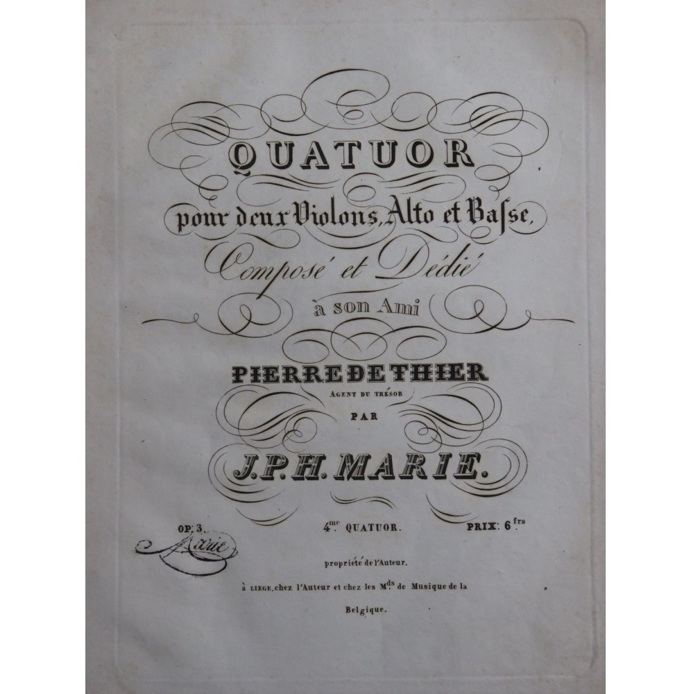 MARIE J. P. H. Quatuor No 4 op 3 Violons Alto Violoncelle ca1820