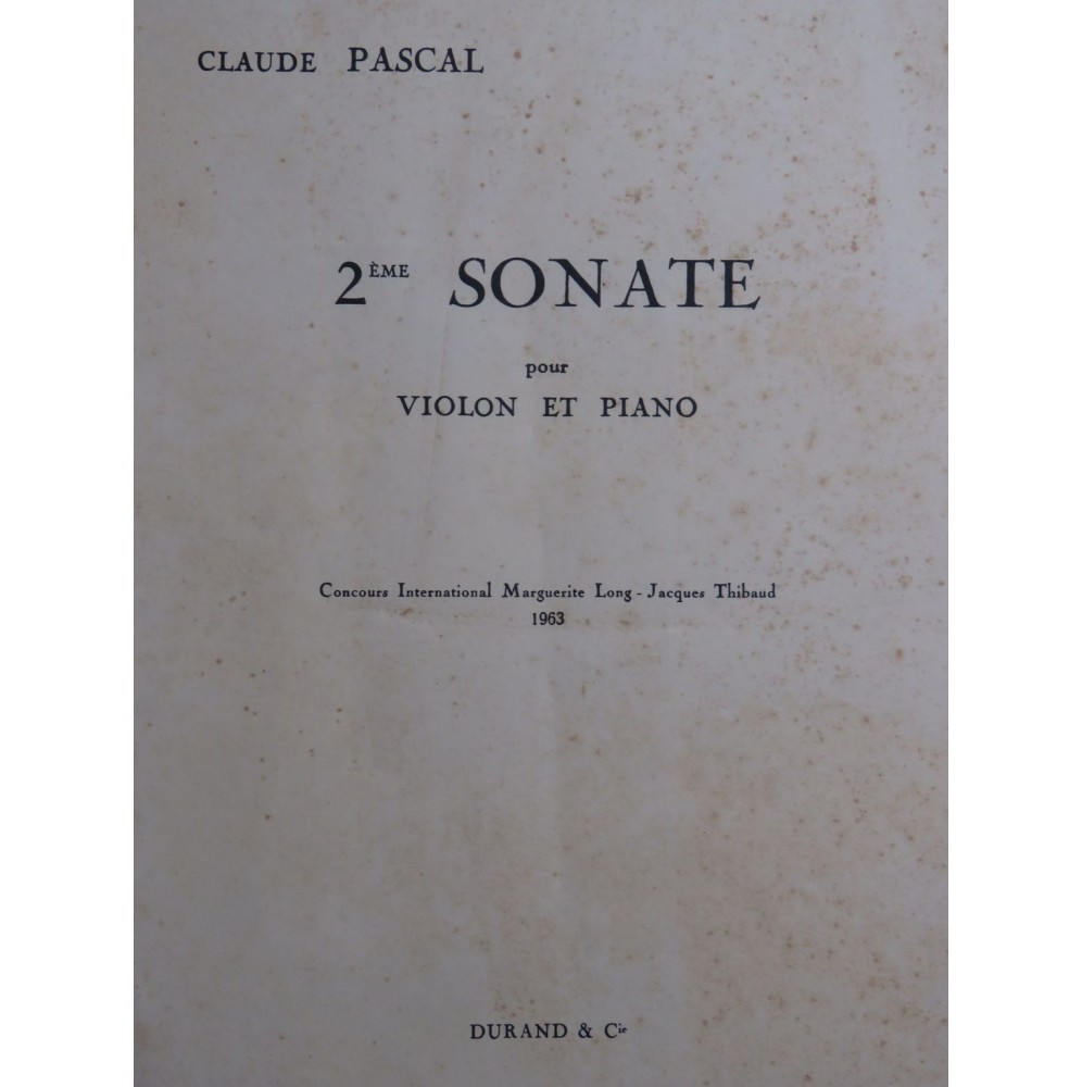 PASCAL Claude Sonate No 2 Dédicace Piano Violon 1963