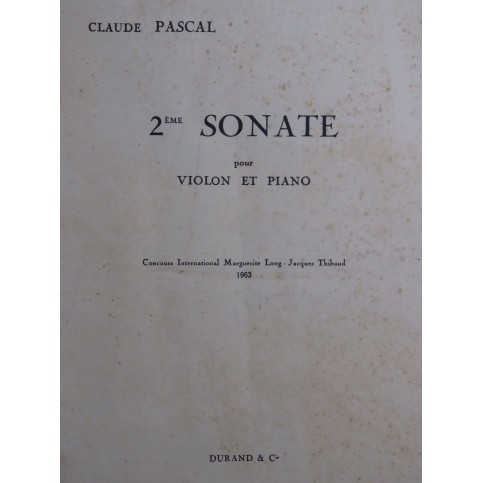 PASCAL Claude Sonate No 2 Dédicace Piano Violon 1963