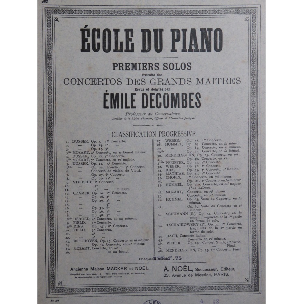 HUMMEL J. N. Concerto en La Bémol op 113 1er Solo Piano