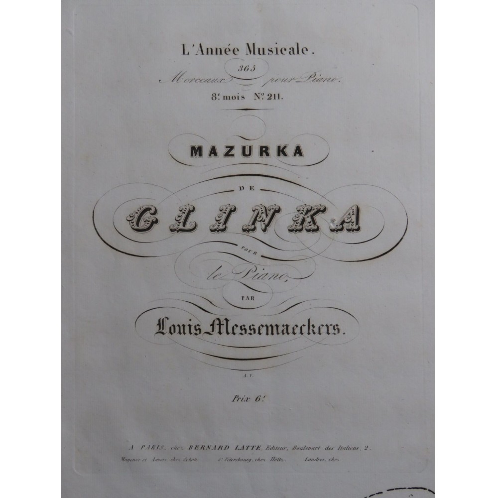 GLINKA Mikhaïl Mazurka Piano ca1840