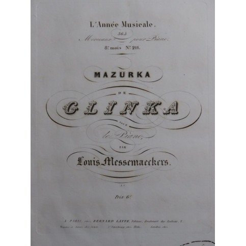 GLINKA Mikhaïl Mazurka Piano ca1840