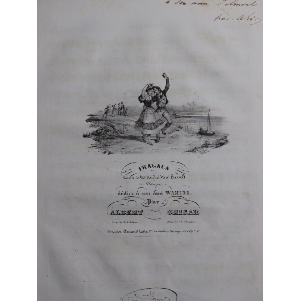 GRISAR Albert Tragala Dédicace Chant Piano 1834