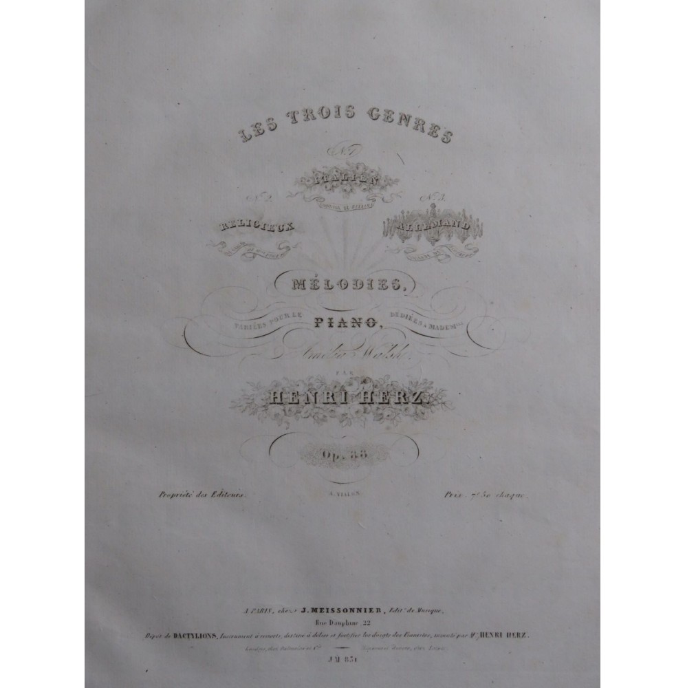 HERZ Henri Les Trois Genres No 3 Allemand op 88 Piano 1837