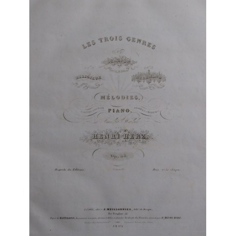 HERZ Henri Les Trois Genres No 3 Allemand op 88 Piano 1837