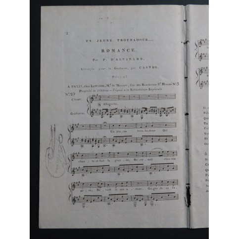 D'ALVIMARE Martin Pierre Un Jeune Troubadour Chant Guitare ca1820