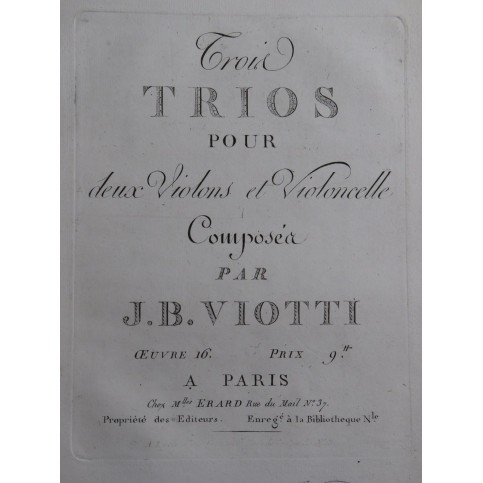 VIOTTI J. B. Trois Trios op 16 pour 2 Violons Violoncelle ca1800