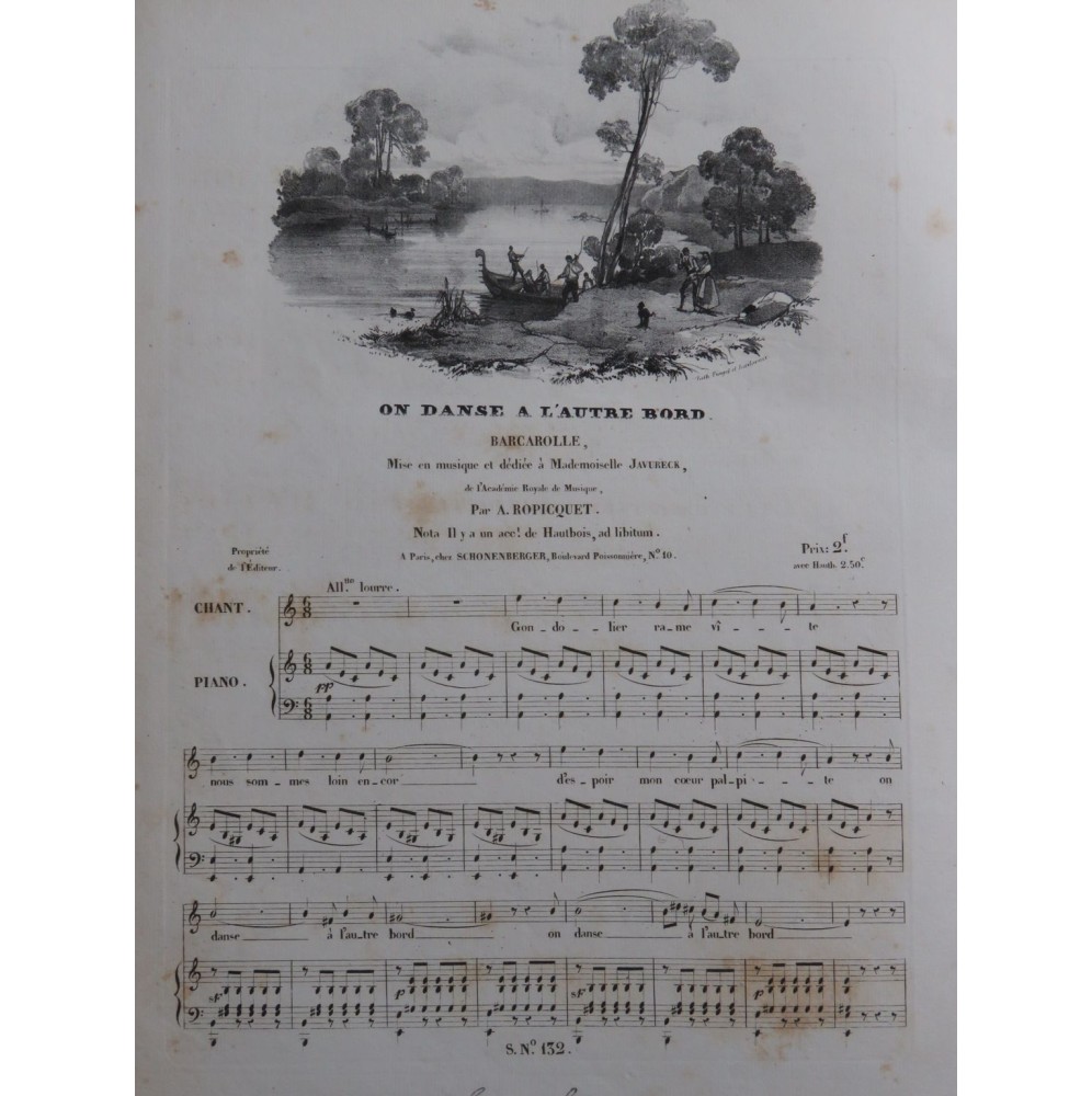 ROPICQUET A. On Danse à l'autre Bord Chant Piano ca1830