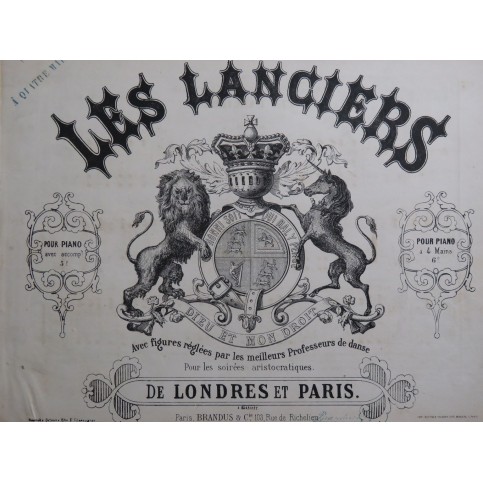 DESGRANGES Emile Les Lanciers Quadrille Danse Piano 4 mains ca1856