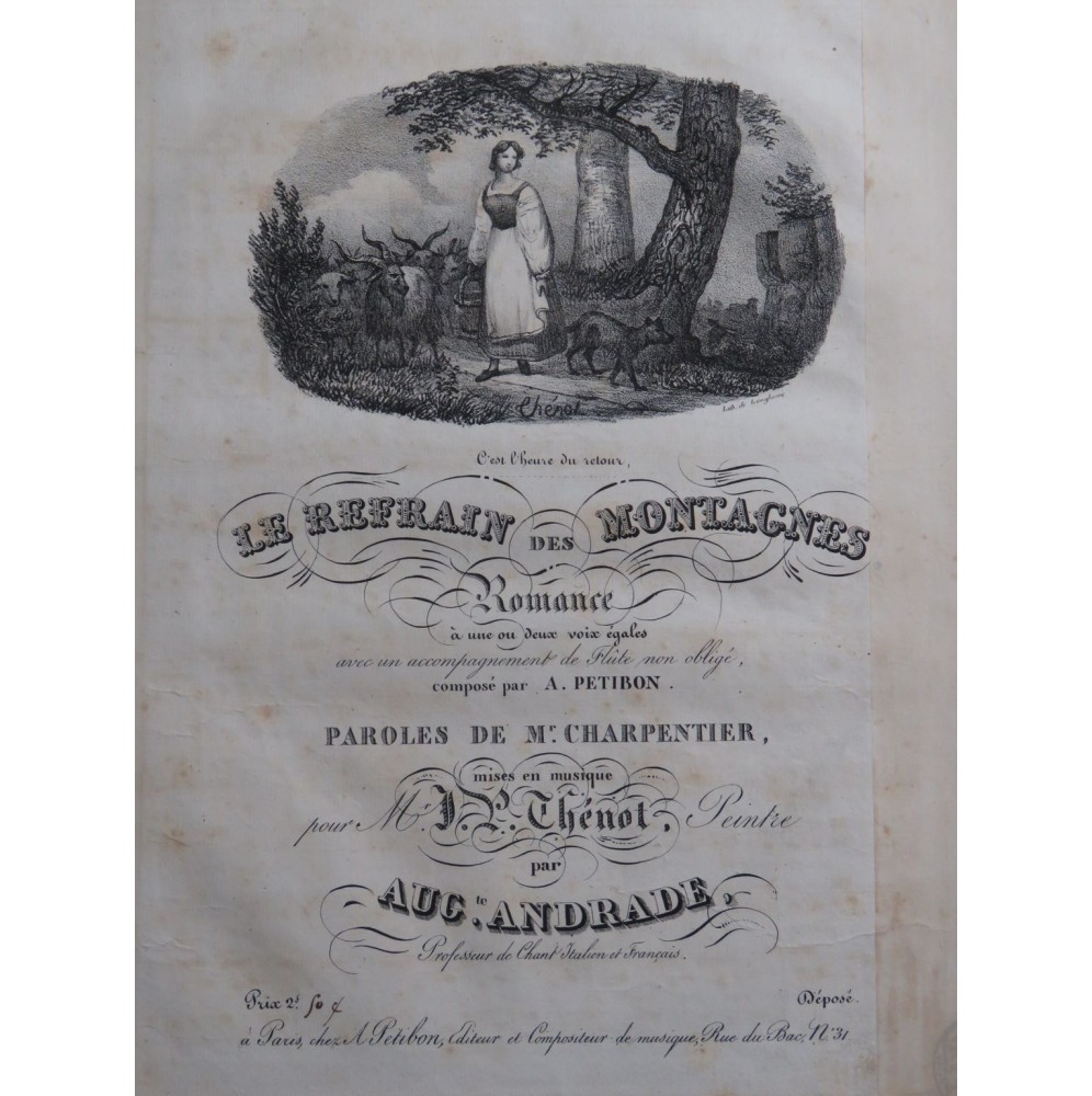 ANDRADE Auguste Le Refrain des Montagnes Chant Piano ca1830