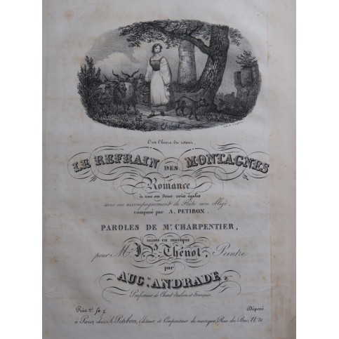 ANDRADE Auguste Le Refrain des Montagnes Chant Piano ca1830