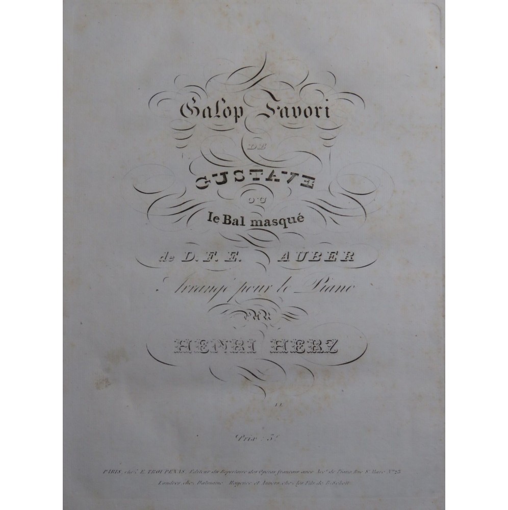 HERZ Henri Galop Favori Gustave ou le Bal Masqué Piano ca1835