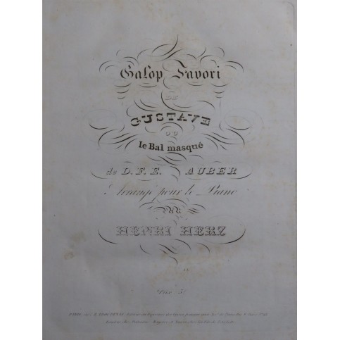 HERZ Henri Galop Favori Gustave ou le Bal Masqué Piano ca1835