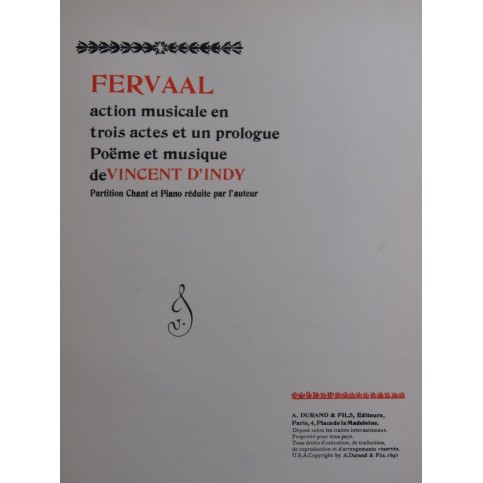 D'INDY Vincent Fervaal Action Musicale Chant Piano 1895