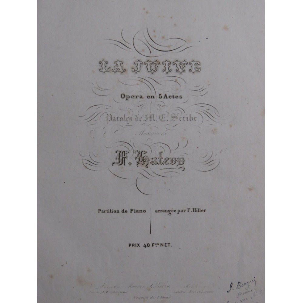 HALÉVY F. La Juive Opéra Chant Piano 1835