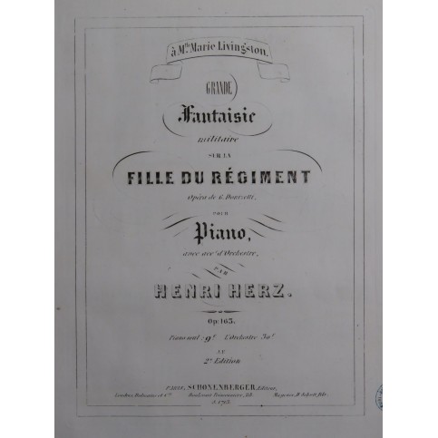 HERZ Henri Grande Fantaisie La Fille du Régiment op 163 Piano ca1847
