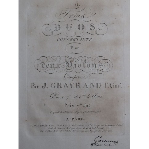 GRAVRAND Joseph Trois Duos op 6 et 7 pour 2 Violons ca1800