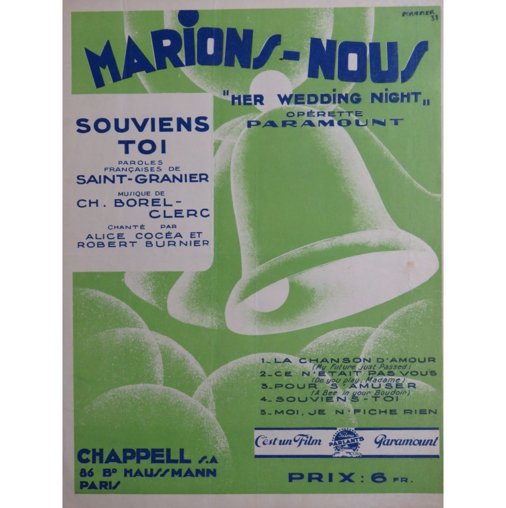 BOREL-CLERC Charles Souviens Toi Chant Piano 1931