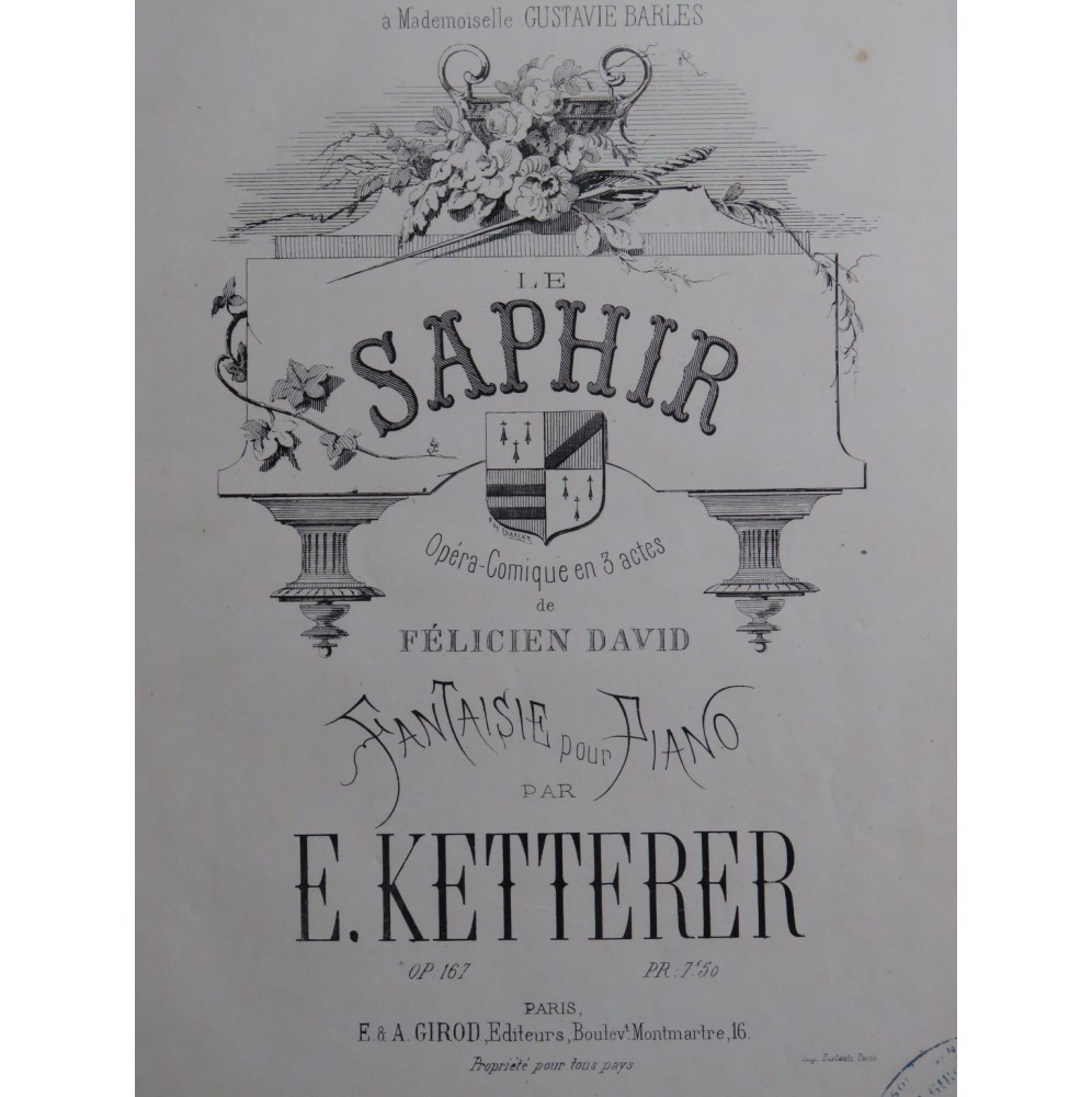 KETTERER Eugène Fantaisie Brillante sur le Saphir op 167 Piano ca1865