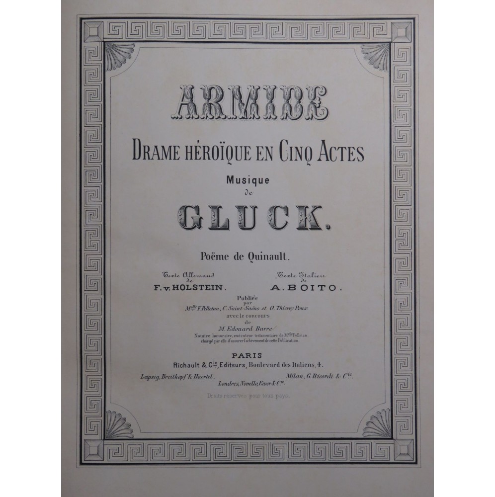 GLUCK C. W. Armide Opéra Chant Orchestre ca1890