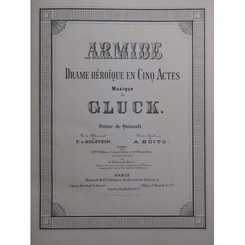 GLUCK C. W. Armide Opéra Chant Orchestre ca1890
