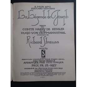 STRAUSS Richard La Légende de Joseph op 63 Piano seul 1914