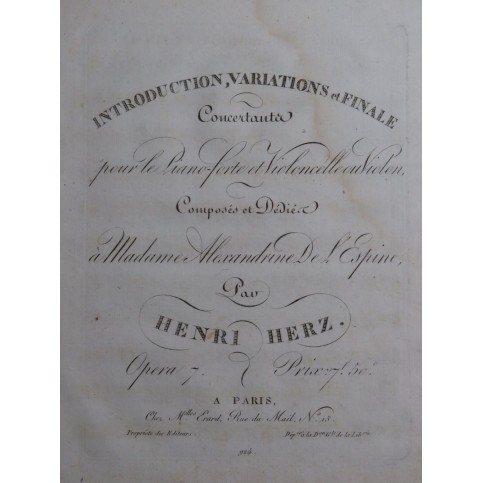 HERZ Henri Introduction Variations et Finale op 7 Violon ca1830