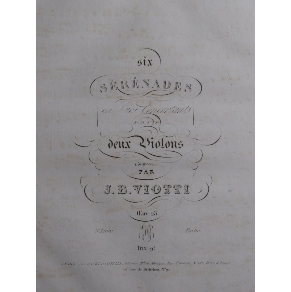 VIOTTI J. B. Six Sérénades op 23 3e Livre 2ème Partie 2 Violons ca1815