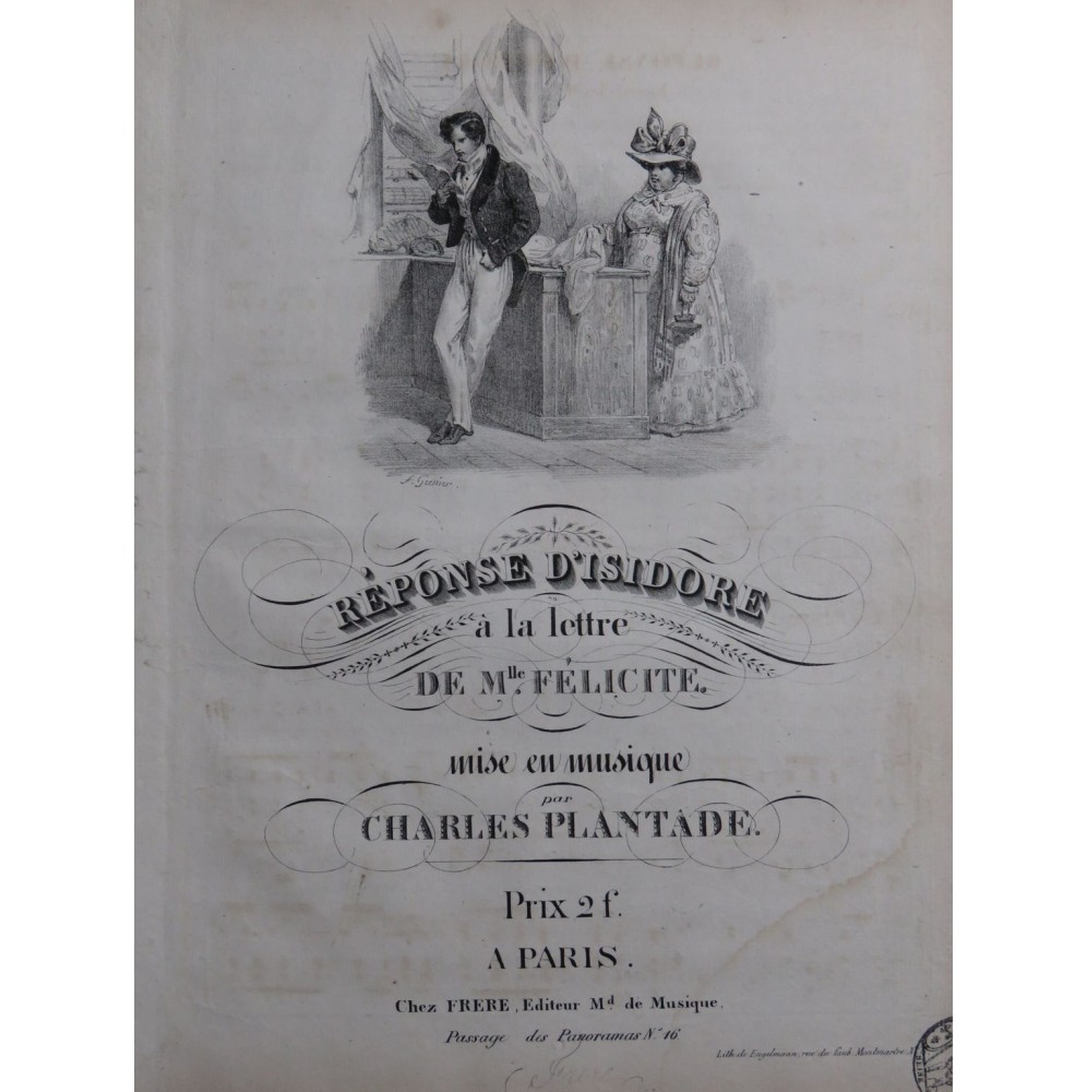 PLANTADE Charles Réponse d'Isidore Chant Piano ca1830