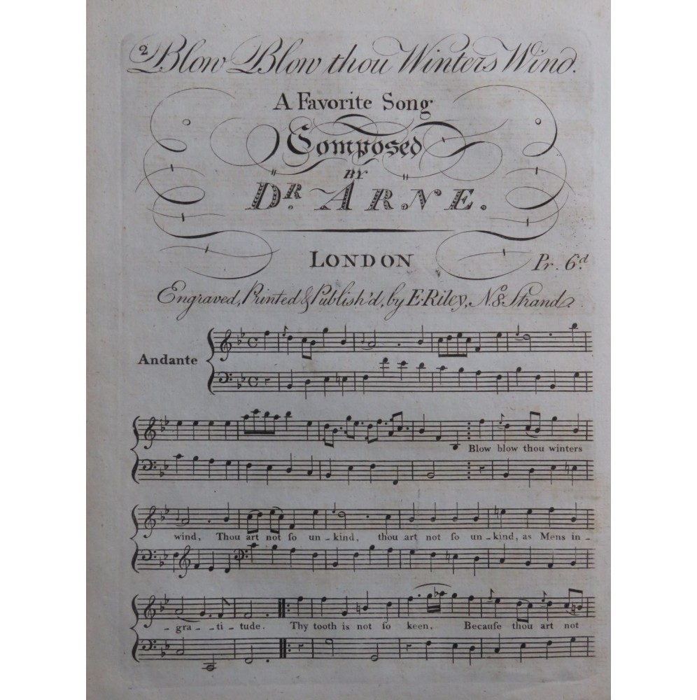 ARNE Blow Blow thou Winters Wind Chant Piano Flûte Guitare ca1830