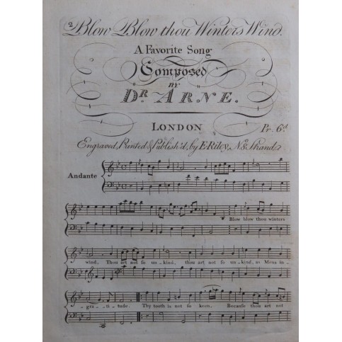 ARNE Blow Blow thou Winters Wind Chant Piano Flûte Guitare ca1830