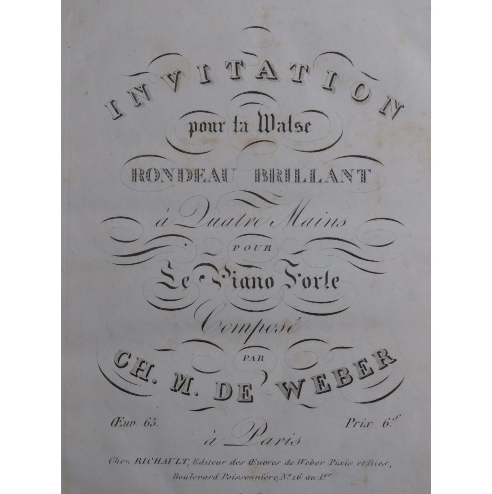 WEBER Invitation pour la Valse op 65 Piano 4 mains ca1827