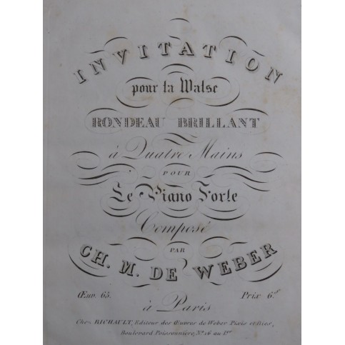 WEBER Invitation pour la Valse op 65 Piano 4 mains ca1827
