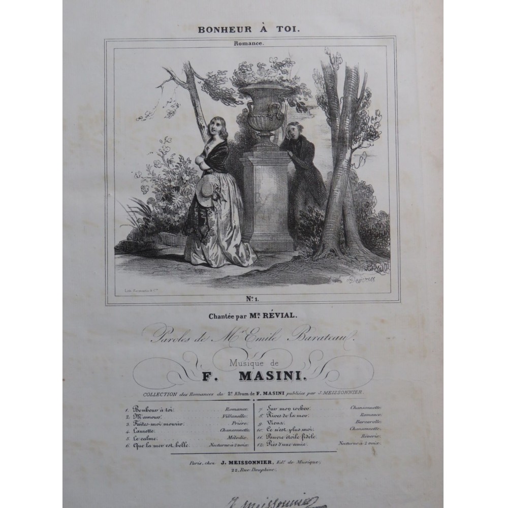 MASINI F. Bonheur à Toi Chant Piano ca1840