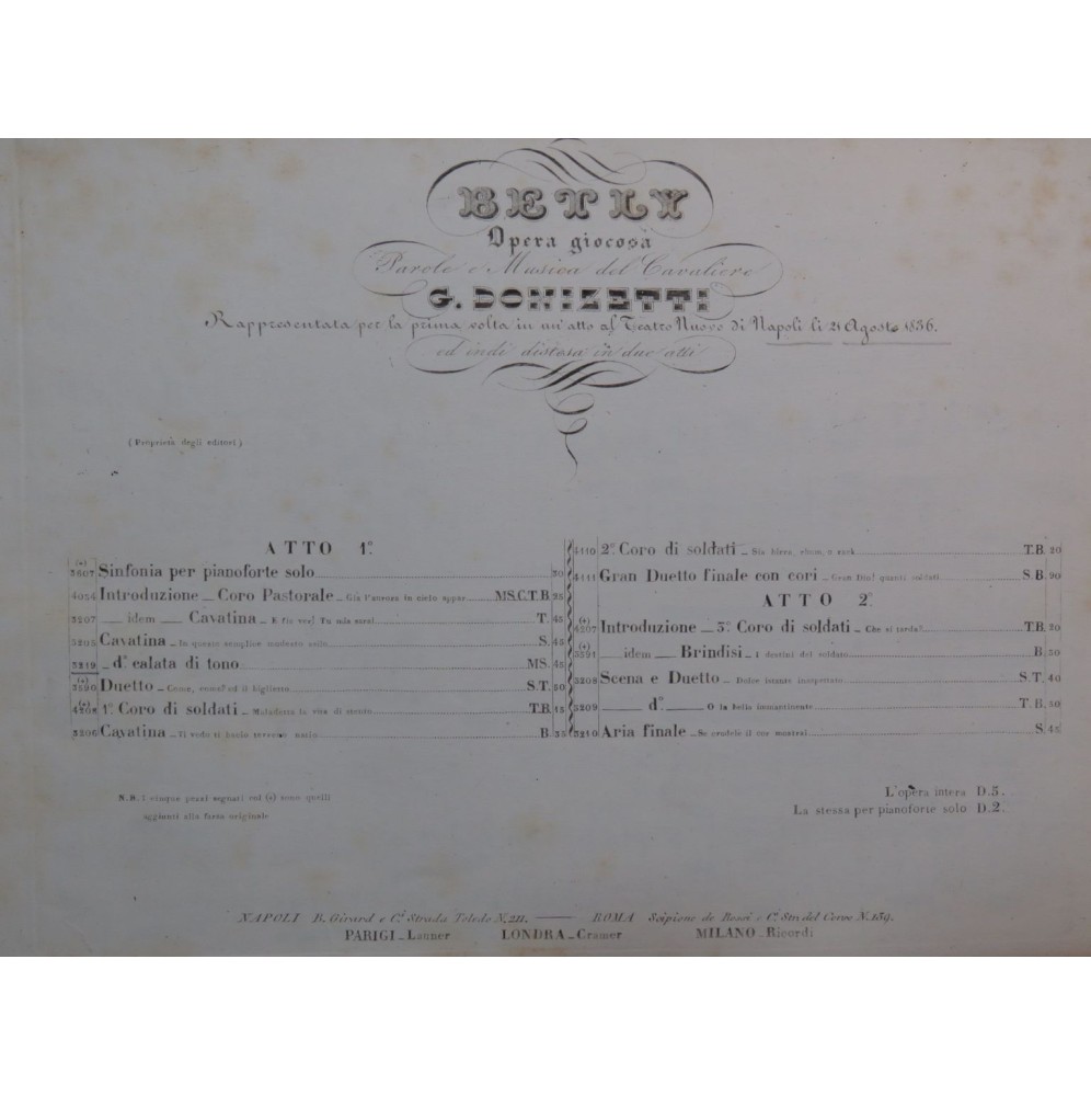 DONIZETTI G. Betly Cavatina Chant Piano ca1840