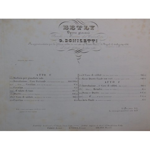 DONIZETTI G. Betly Cavatina Chant Piano ca1840